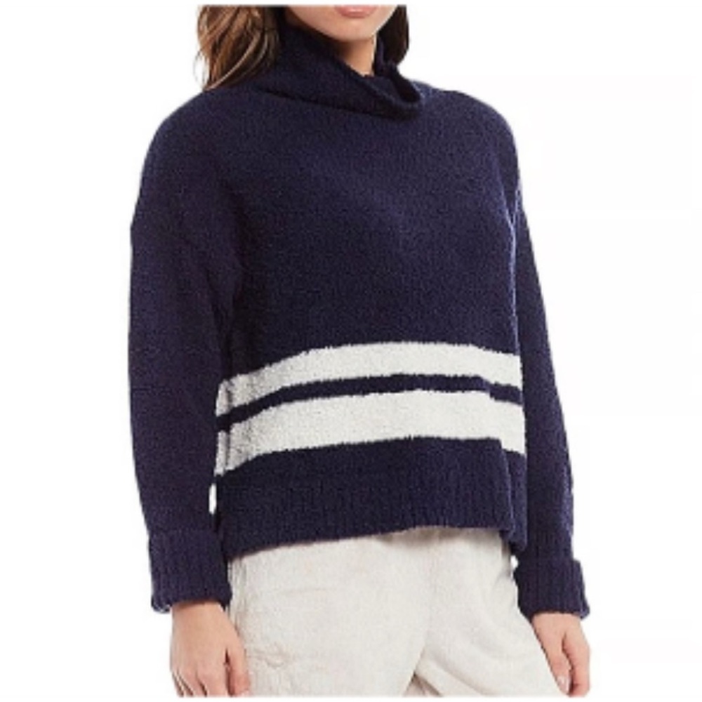 UGG Blue w White Stripes Soft Plush Mock Neck Sweater Size M